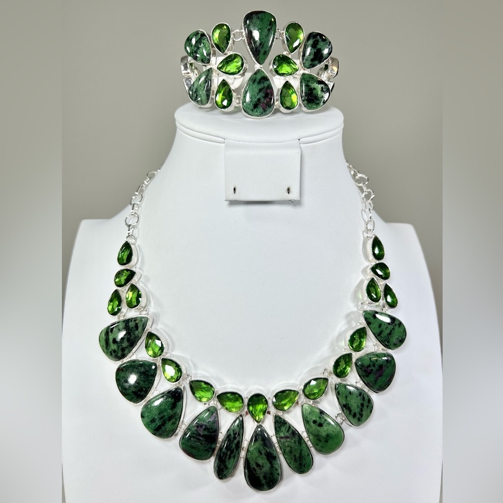 Ruby Zoisite 925 Large Gemstone Necklace & ONE Bracelet ONLY